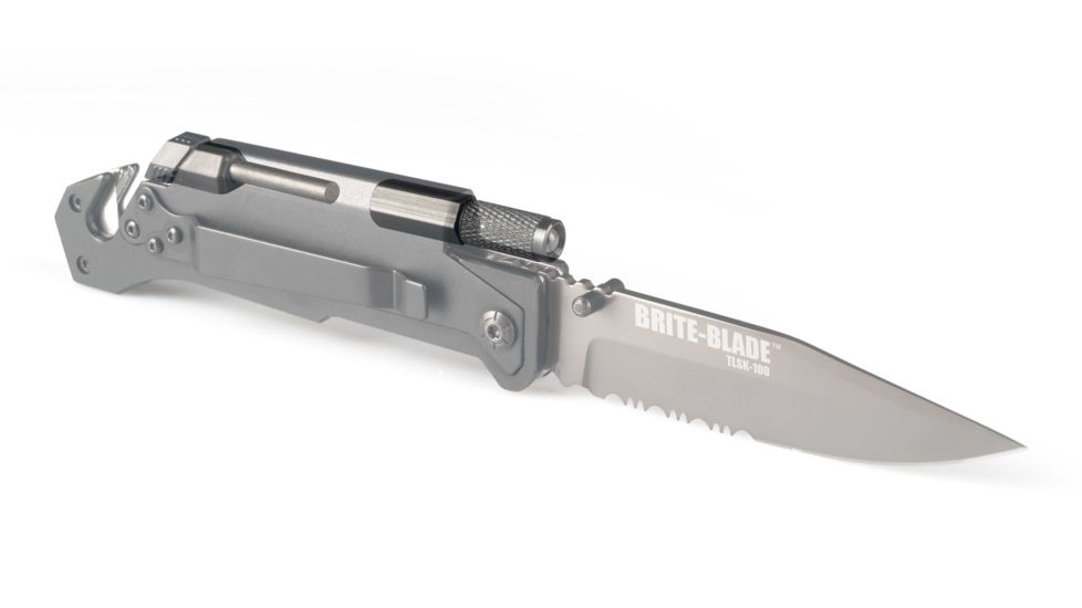 BriteBrite-Blade Tactical Lighted Survival Knife w/ Mini LED Flashlight, 3.5in, Combo Edge Serrated BSTLSK-100-SERRATED