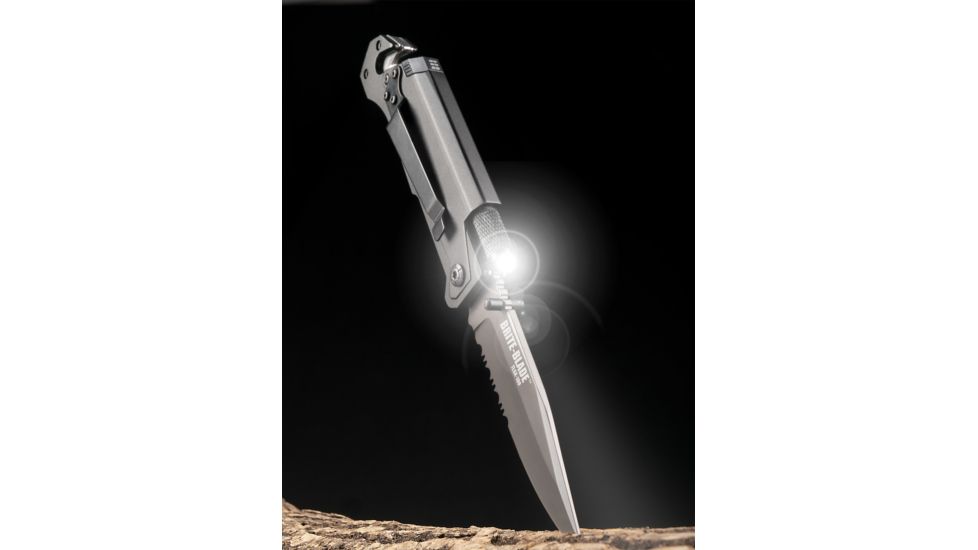 BriteBrite-Blade Tactical Lighted Survival Knife w/ Mini LED Flashlight, 3.5in, Combo Edge Serrated BSTLSK-100-SERRATED