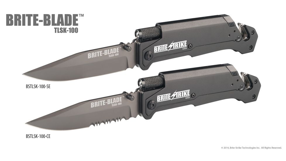 BriteBrite-Blade Tactical Lighted Survival Knife w/ Mini LED Flashlight, 3.5in, Combo Edge Serrated BSTLSK-100-SERRATED