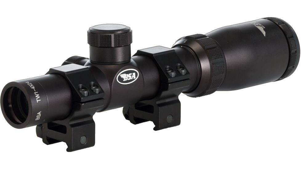BSA Optics 1-4x24mm Tactical Weapon 30mm Rifle Scope w/ Mil-Dot Reticle and Rings TW1-4X24/30WRCP