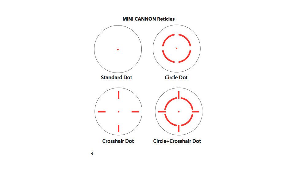 Bushnell Tac Optics Mini Cannon 1x23mm Red Dot Sight, Dot/Circle Dot/Crosshair Dot/Circle Crosshair Dot Reticle, Box 5L, BT71XRDX