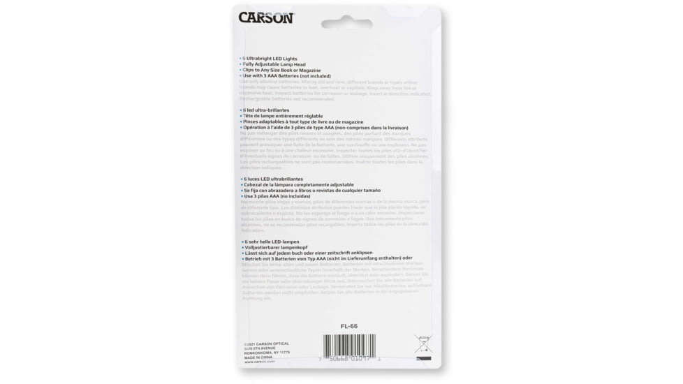 Carson Ultra-Bright Fully Adjustable 6 LED Book Light, Grey FL-66