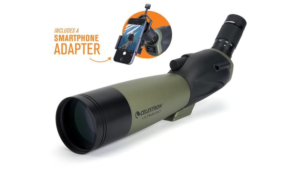 Celestron Ultima 80 Angled Spotting Scope, 20-60x80mm, 45 Degree w/ Smartphone Adapter 52350