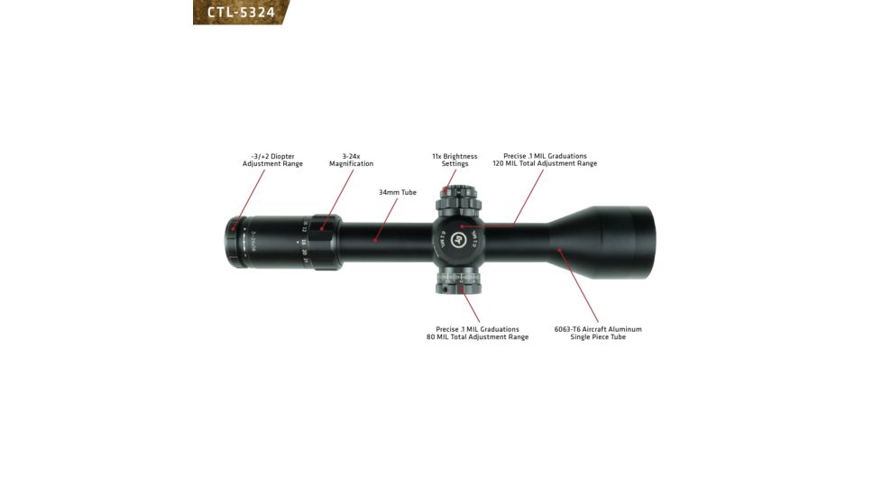 Crimson Trace 5 Series Tactical Rifle Scope, 3-24x56mm, FFP, 34mm Tube, LR1-MIL Illuminated Reticle, Black CTL-5324