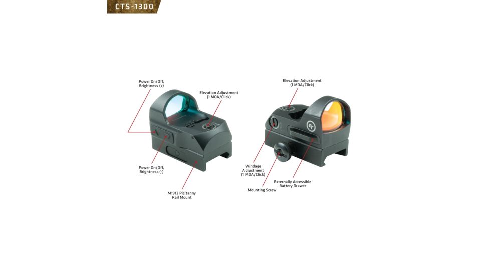 Crimson Trace Compact Electronic Open Reflex Sight for Rifles/Shotguns, 3.25 MOA, Burris Docter/Picatinny Mount, Black CTS-1300