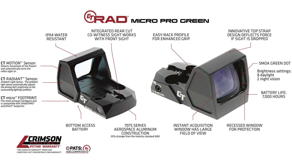 Crimson Trace CT-RAD Micro Pro Reflex Green Dot Sights, 5 MOA Green Dot Reticle, Black, 01-3000038
