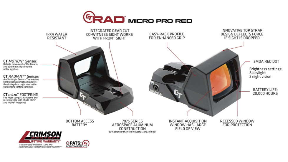 Crimson Trace RAD Micro Pro Red Dot Sight, 3 MOA Red Dot Reticle, Black, 01-01970