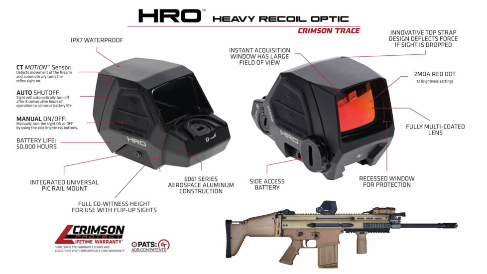 Crimson Trace Reflex Sight HRO Integrated Pic Rail Mount, 2 MOA RED DOT, 01-01810