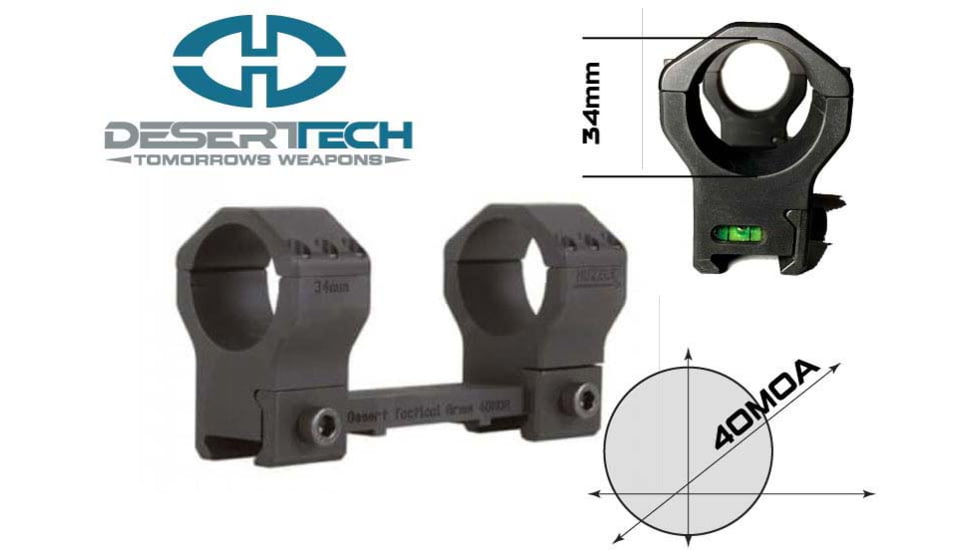 Desert Tech DT Ultralight Scope Mount, 34mm, 40MOA, Black, ACC0104