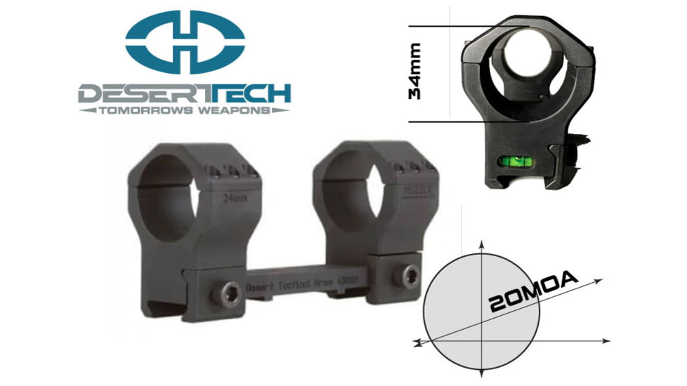 Desert Tech Ultralight Scope Mount, 34mm, 20 MOA Taper, Black, ACC0102