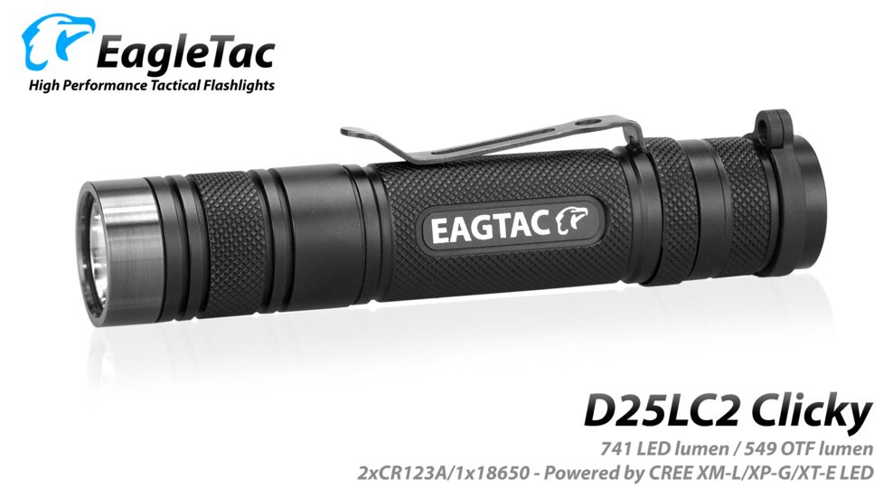 Eagtac D25LC2 Clicky XML2 U4 LED Flashlight, Black, Medium, D25LC2RCXML2