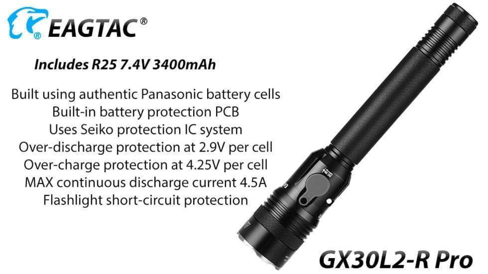 EAGTAC GX30L2-R Pro Flashlight, XHP35 HD CW LED, 2000lm, Black, GX30L2R-XHP35-HD-PRO-CW