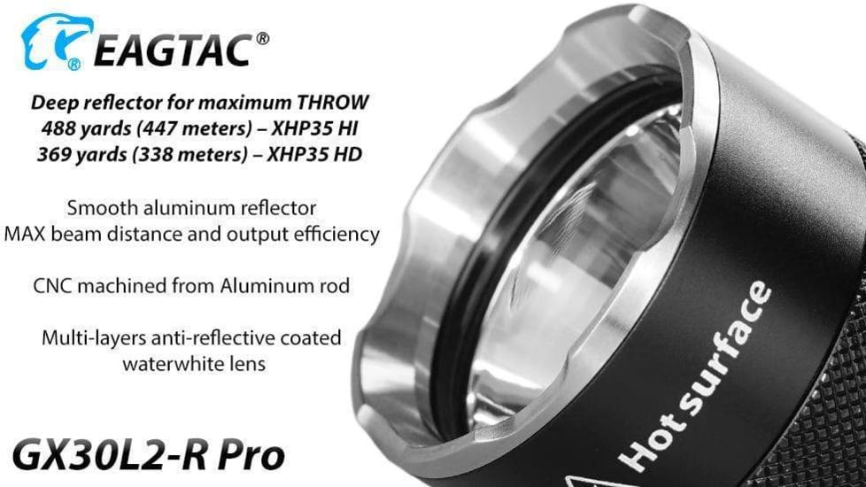 EAGTAC GX30L2-R Pro Flashlight, XHP35 HD CW LED, 2000lm, Black, GX30L2R-XHP35-HD-PRO-CW