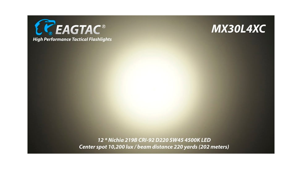 EAGTAC MX30L4-XC Base Flashlight, 12 Nichia 219B CRI-92 5700K LED, 4000lm, Black, MX30L4XC-12*219B-BASE-NW