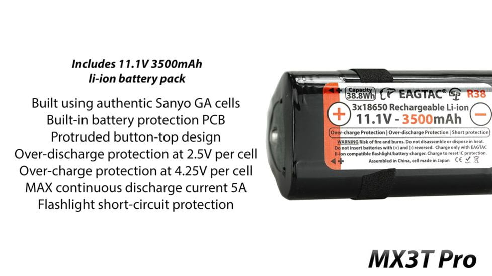 EAGTAC MX3T Pro Flashlight, XHP70.2 CW LED, 4850lm, Black, MX3T-XHP702-PRO-CW