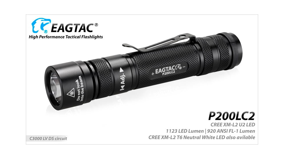 EAGTAC P200LC2 Flashlight, UV 365nm, 1000 mW, Black, 1000 mW, P200LC2-UV-365NM