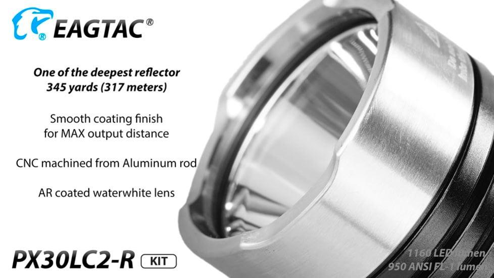 EAGTAC PX30LC2-R Flashlight Kit, Nichia 219C CRI92 4000K LED, 800lm, Black, PX30LC2R-219C-KIT-NW