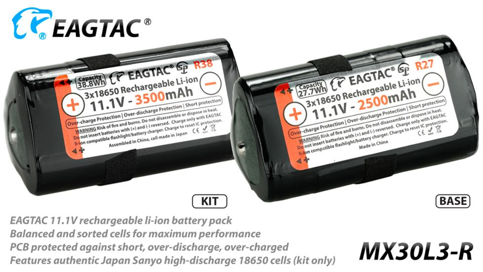 Eagtac Rechargeable MX30L3-R XHP70 4625 Lumens LED Flashlight, Black, Medium, MX30L3RXHP70