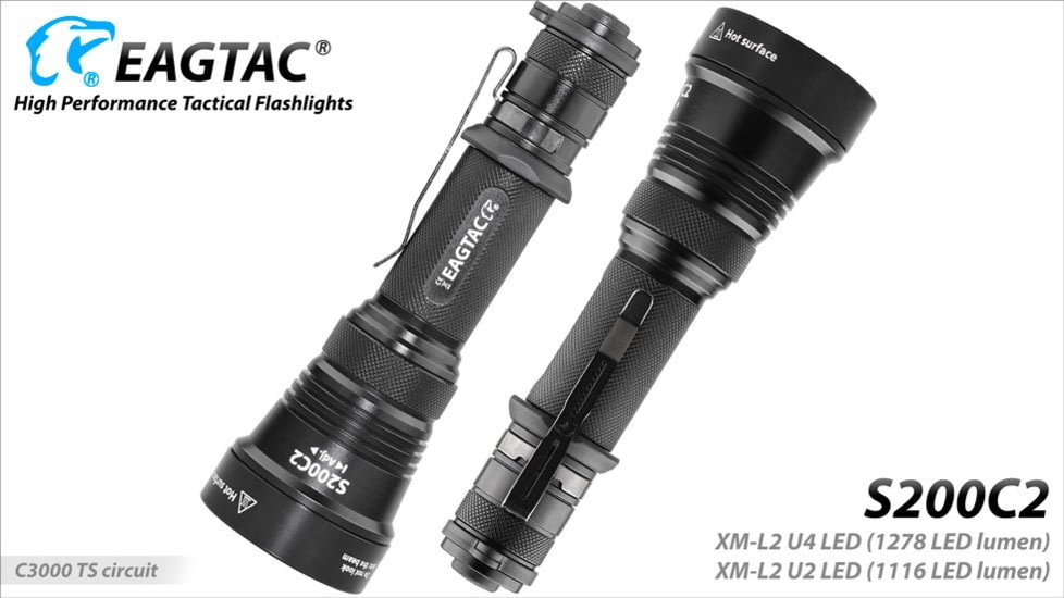 EAGTAC S200C2 Flashlight Weapon Kit, XP-L HI V2 NW LED, 1018lm, Black, S200C2-XPLHI-WEA-KIT-NW