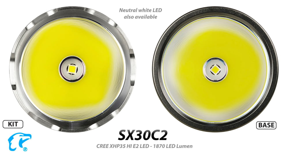 EAGTAC SX30C2 Base Flashlight, Nichia 219C CRI92 4000K LED, 885lm, Black, SX30C2-219C-BASE-CW