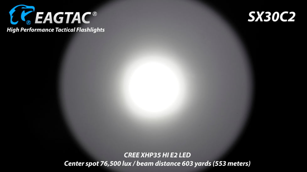 EAGTAC SX30C2 XPL HI 1870 Lumen LED Flashlight, Medium, Black, SX30C2-XPL-HI-BASE-CW