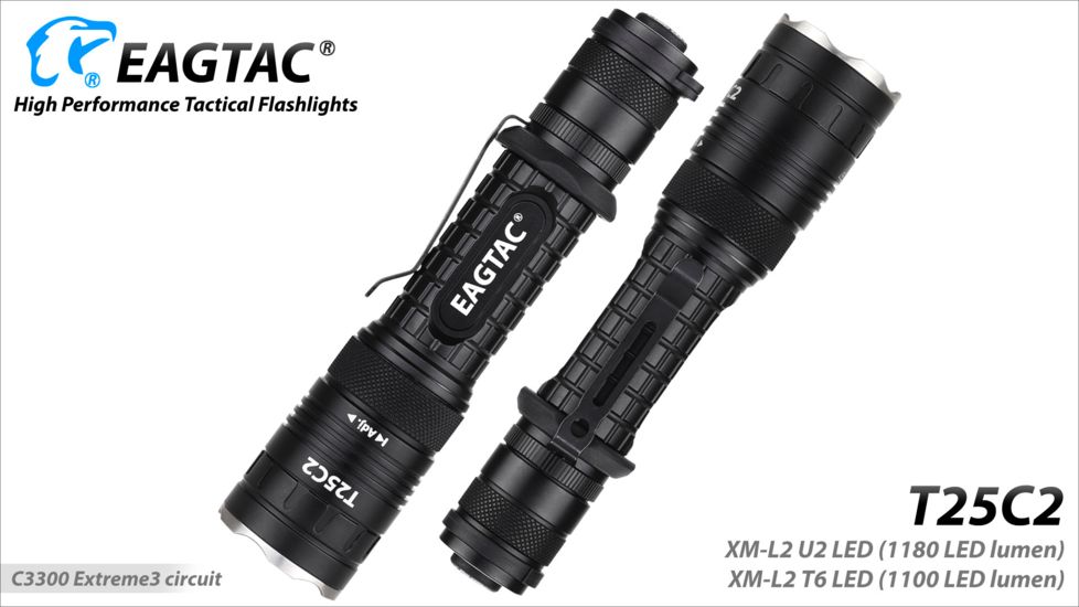 Eagtac T25C2 XPLHI 1148 Lumen Tactical Flashlight, Black, Medium, T25C2XPLHI