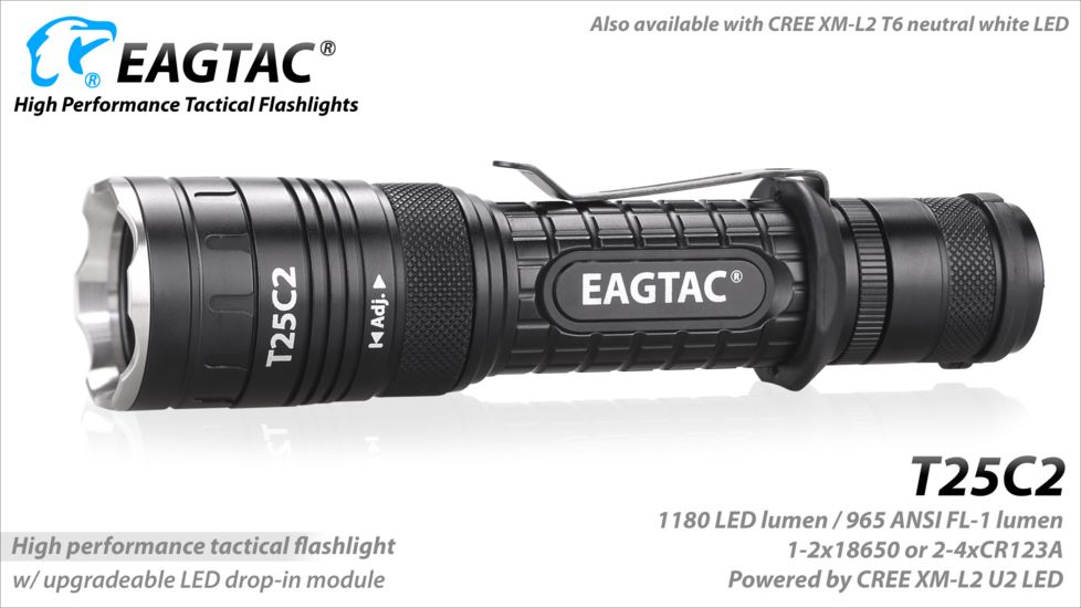 Eagtac T25C2 XPLHI 1148 Lumen Tactical Flashlight KIT, Black, Medium, T25C2XPLHIWEAPONKIT