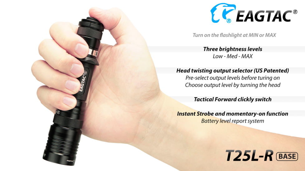 EAGTAC T25L-R Flashlight Kit, XHP35 HI NW LED, 1750lm, Black, T25LR-XHP35-HI-KIT-NW