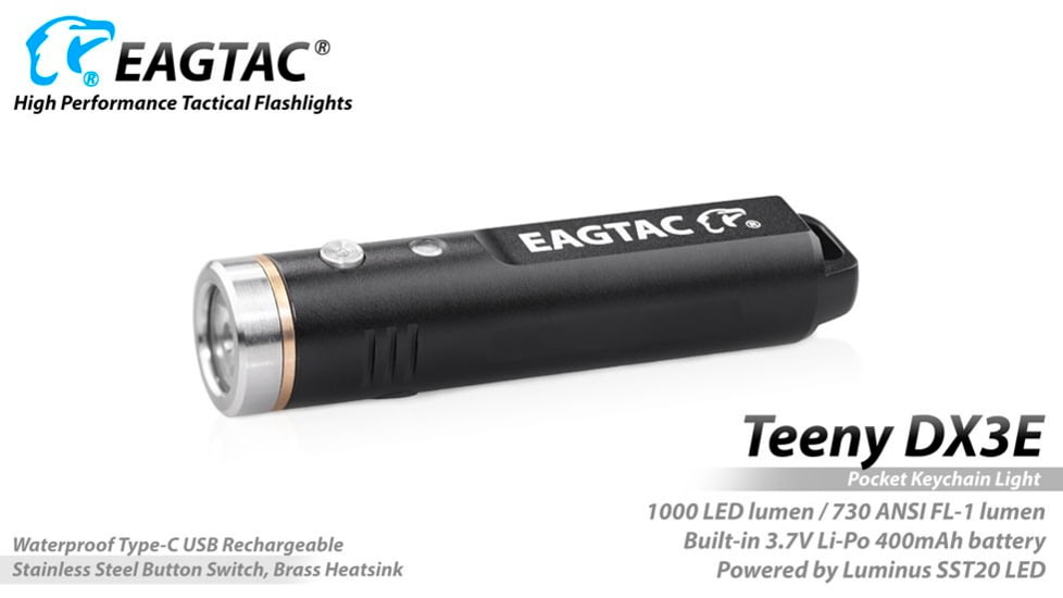 EAGTAC Teeny DX3E Flashlight, SST20 CW LED, 1000lm, Black, Teeny DX3E-SST20-CW