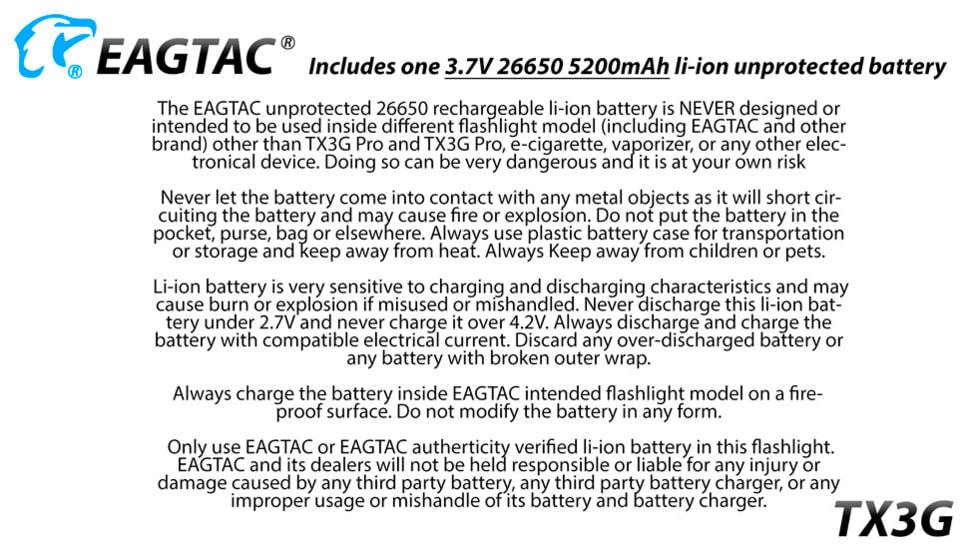 EAGTAC TX3G Flashlight, XHP35 HI CW LED, 1870lm, Black, TX3G-XHP35-HI-REG-CW