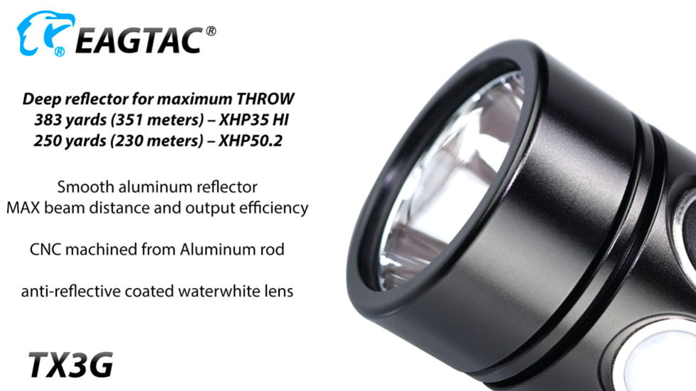EAGTAC TX3G Flashlight, XHP35 HI CW LED, 1870lm, Black, TX3G-XHP35-HI-REG-CW