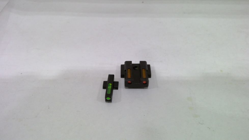 EDEMO HiViz Litewave H3 Tritium/Litepipe Sight Set, S&amp;W Shield 9mm, S&amp;W .40, S&amp;W .45, Black, Green/Orange Litepipes w/ White Front Ring, MPSN421, EDEMO1