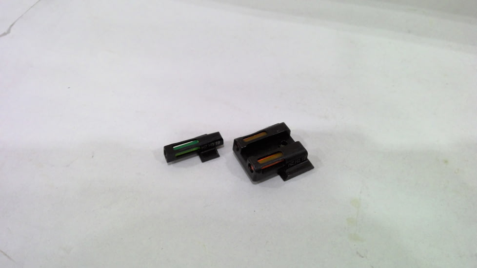 EDEMO HiViz Litewave H3 Tritium/Litepipe Sight Set, S&amp;W Shield 9mm, S&amp;W .40, S&amp;W .45, Black, Green/Orange Litepipes w/ White Front Ring, MPSN421, EDEMO1