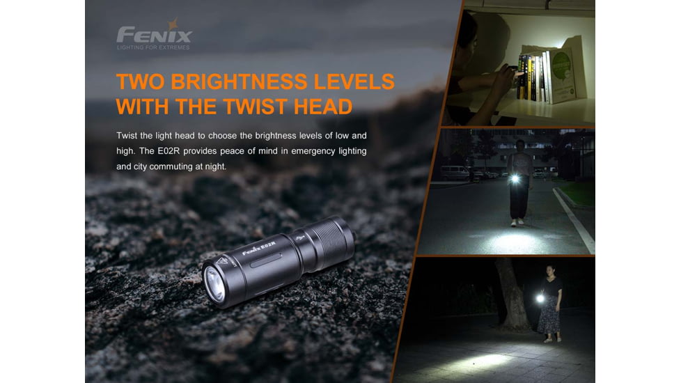 Fenix E02R Rechargeable EDC Flashlight, Black, E02RG2BK