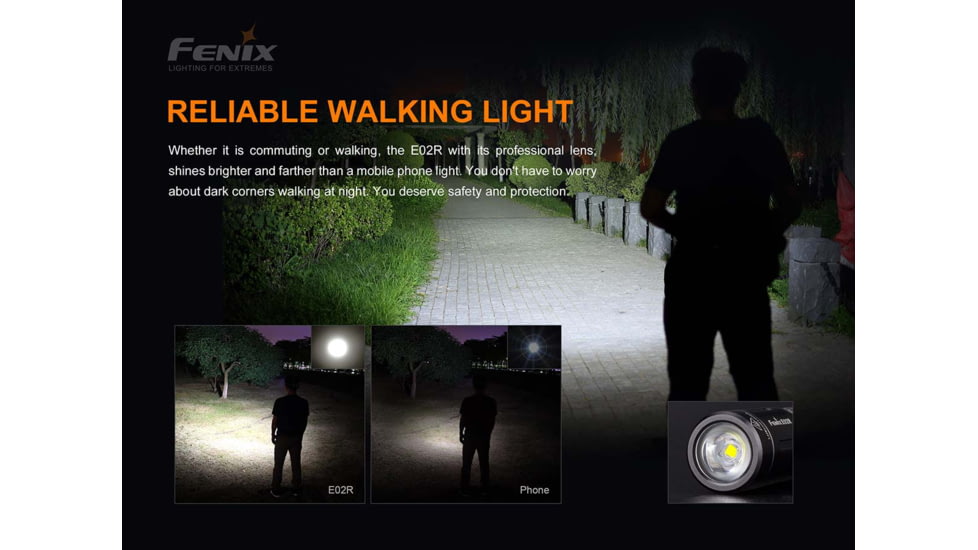 Fenix E02R Rechargeable EDC Flashlight, Black, E02RG2BK