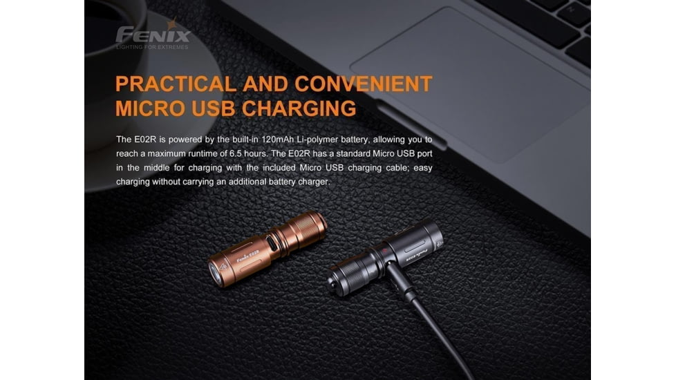 Fenix E02R Rechargeable EDC Flashlight, Black, E02RG2BK