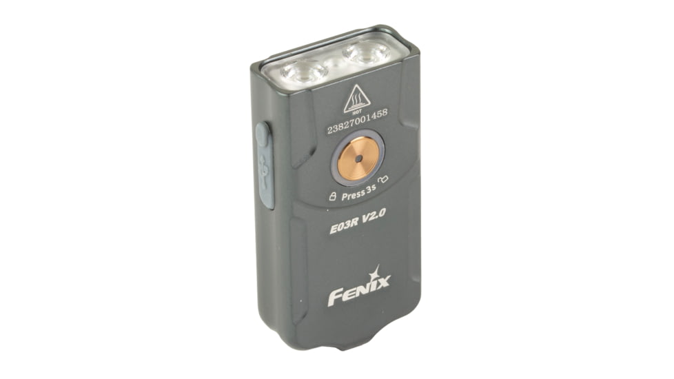 Fenix E03R V2, Flashlight, White and Red LED, 500 Lumens, 2.07 Long, Anodized Finish, Gray, Built-in 400 mAh Battery, Includes USB Type-C Charging Cable