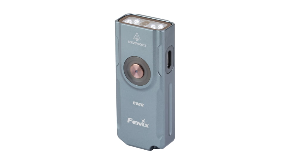 Fenix E06R, Flashlight, White/UV LED with Red Laser, 700 Lumens, 2.72 Long, Anodized Finish, Gray, Built-in 750mAh Battery, Includes USB Type-C Charging Cable