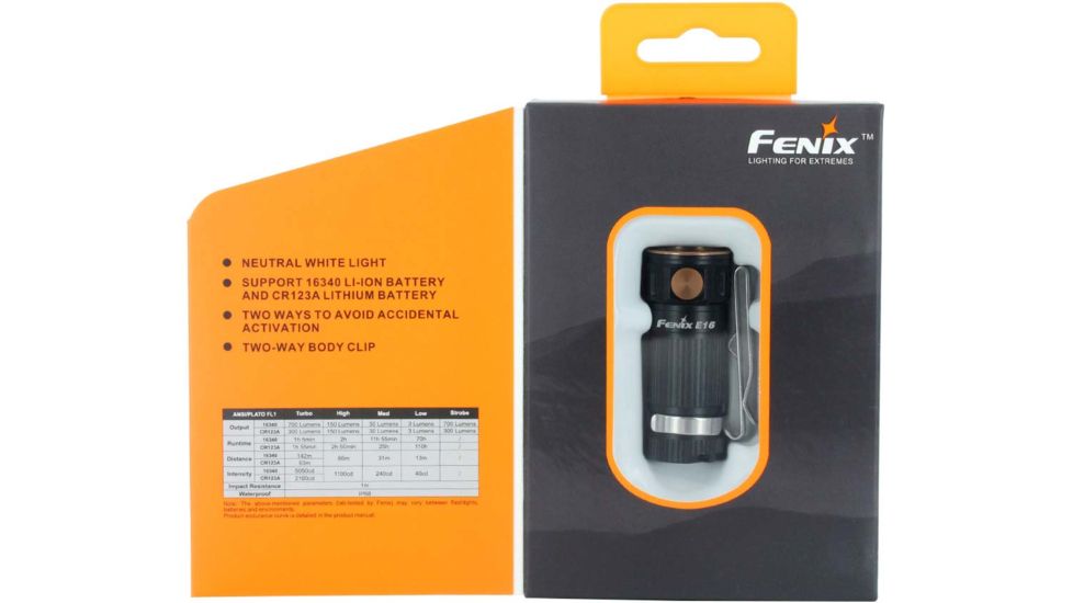 Fenix E16 1 x CR123A/ RCR123A/ 16340 CREE XP-L HI EDC Flashlight, 700 Lumens, Black, E16