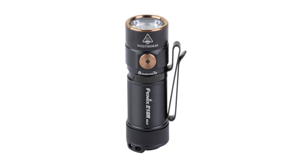 Fenix E18R V2, Flashlight, White LED, 1,200 Lumens, 2.64 Long, Anodized Finish, Black, Includes Rechargeable 16340 and USB Type-C Charging Cable