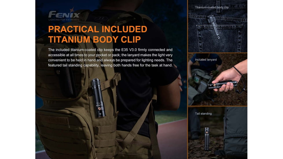 Fenix E35 V3.0 3000 Lumen Flashlight, Black, E35V3BK