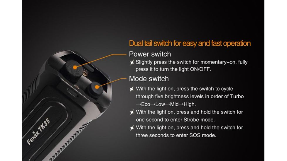 Fenix TK35 Flashlight with Dual Tail Switch - 960 Lumens, black TK35XLBK