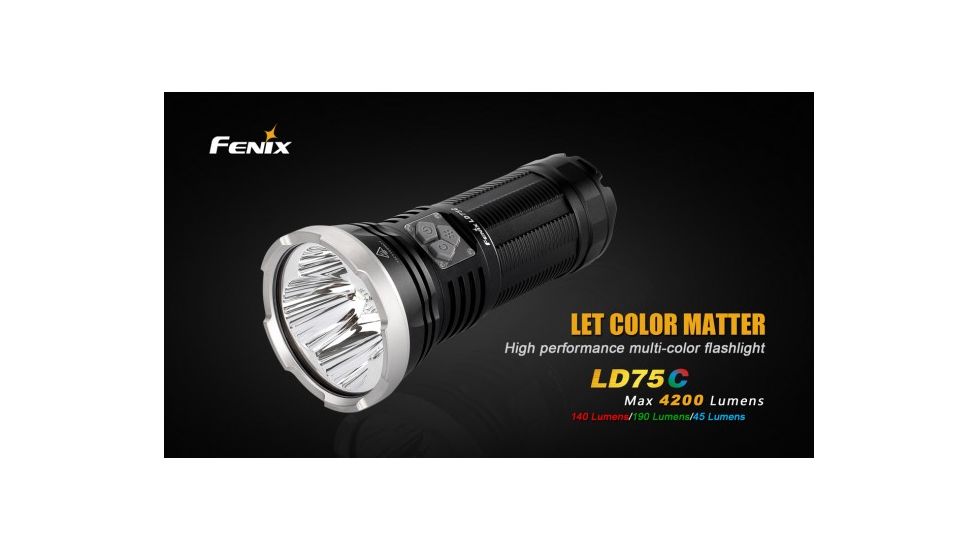 Fenix LD75C LED Flashlight - With CREE XM-L2 U2 LED - 4200 lumens - Uses 4 x 18650 or 8 x CR123, Black FENIX-LD75C-XML2