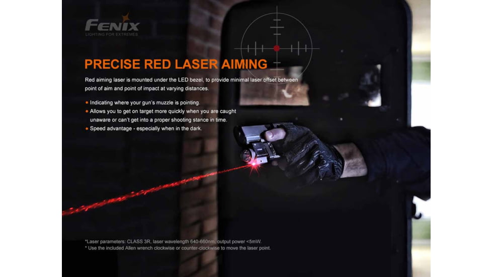 Fenix GL22, Weapon Light, White LED with Red Laser, 750 Lumens, 2.64 Long, Fits GLOCK and 1913 Rails, Includes Rechargeable 16340 Battery and USB Type-C Charging Cable