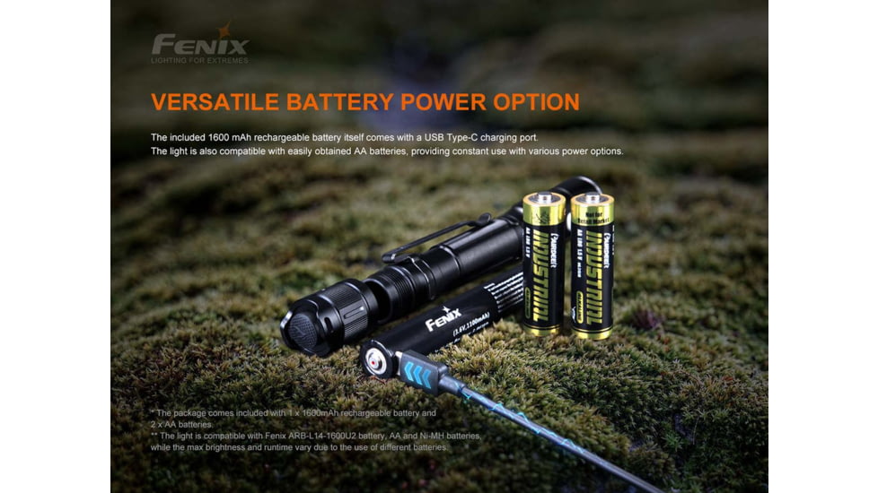Fenix LD22 V2, Flashlight, White LED, 800 Lumens, 5.83 Long, Anodized Finish, Black, Includes Rechargeable 1600 mAh Battery and USB Type-C Charging Cable