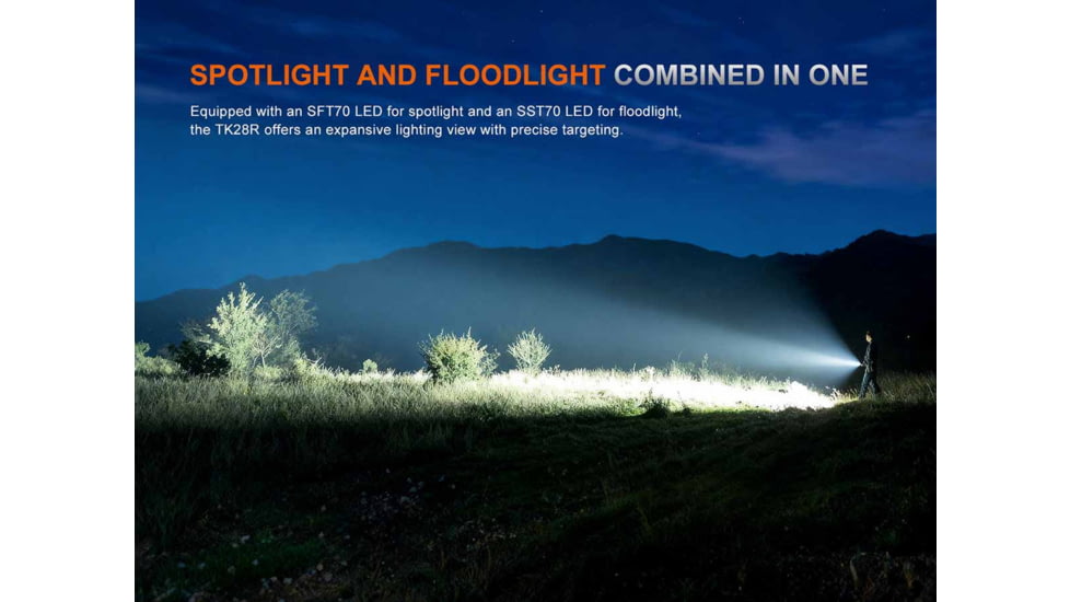 Fenix TK28R, Flashlight, White/Red LED, 6,500 Lumens, Anodized Finish, Black, Includes 2-Rechargeable 18650 Batteries and USB Type-C Charging Cable