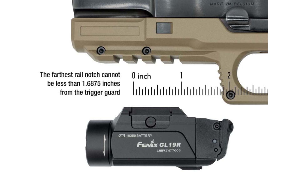 Fenix GL19R Rechargeable LED Weapon Light, 18350, White, 1200 Lumens, Black, GL19RSBK