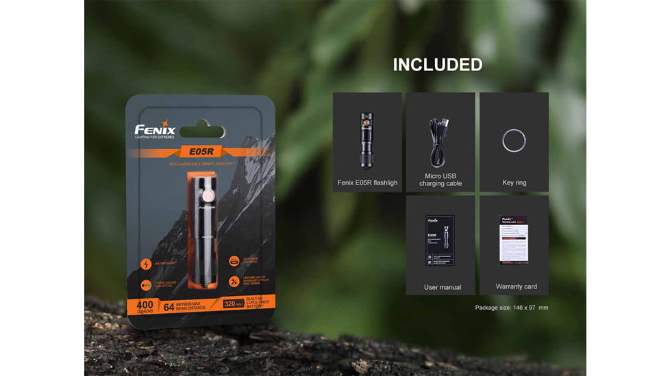 Fenix Lighting E05R Lithium Ion 400 Lumens Luminus SST20 LED Flashlight, Black, E05RG2BK