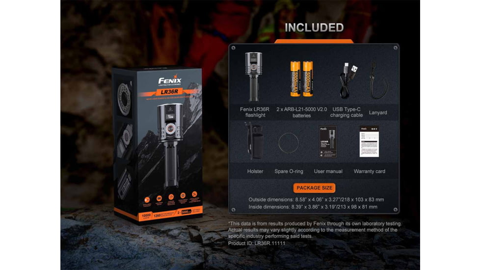 Fenix Lighting LR36R Lithium Ion 10000 Lumens Luminus SST 25 LED, CT1-Mini Laser Flashlight, Black, LR36RXBK