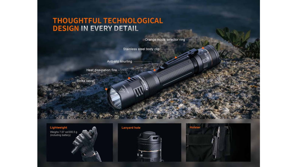 Fenix Lighting PD45R ACE Lithium Ion 3200 Lumens Luminus SFT-70X-WS65-H2-H1652 LED Flashlight, Black, PD45RACBK